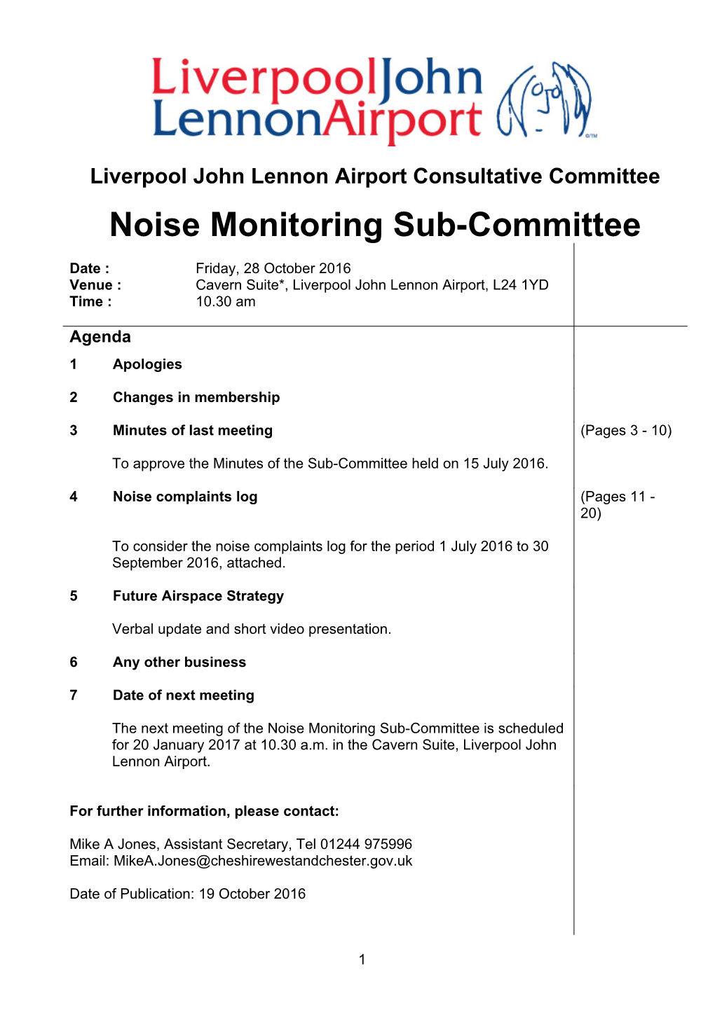 Agenda Document for Noise Monitoring Sub-Committee, 28/10