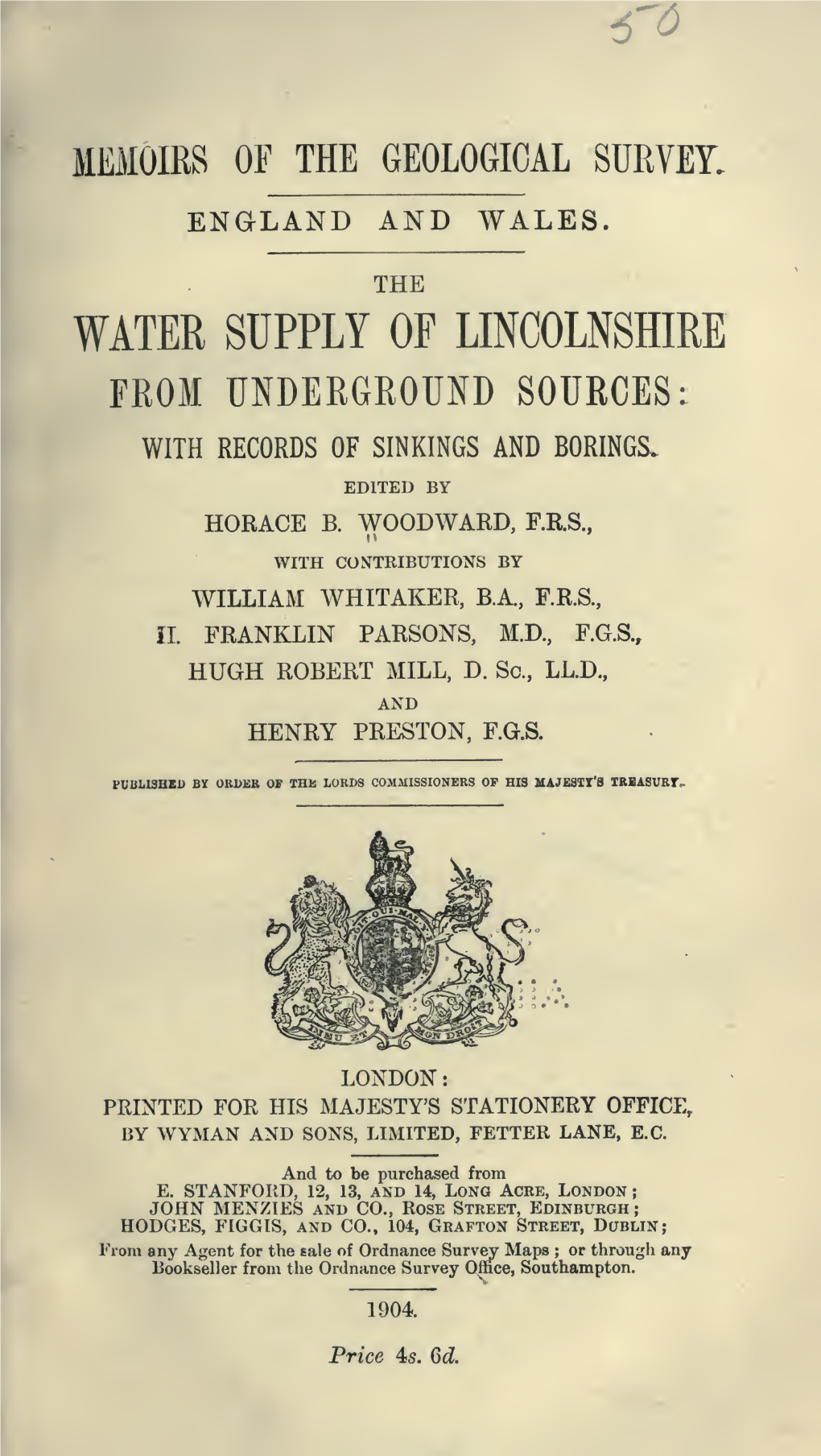 The Water Supply of Lincolnshire from Underground Sources: with Records of Sinkings and Borings