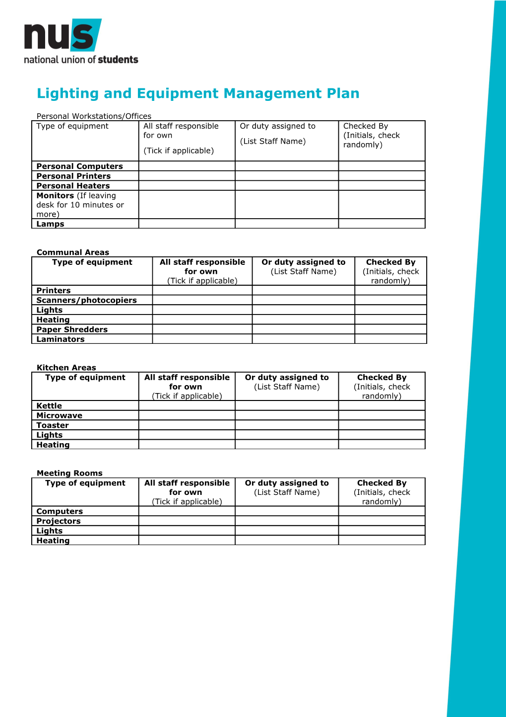 Lighting and Equipment Management Plan s1