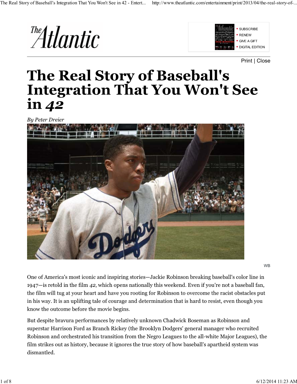 The Real Story of Baseball's Integration That You Won't See in 42 - Entert