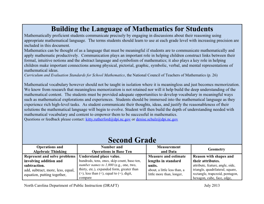 North Carolina Department of Public Instruction (DRAFT) July 2013