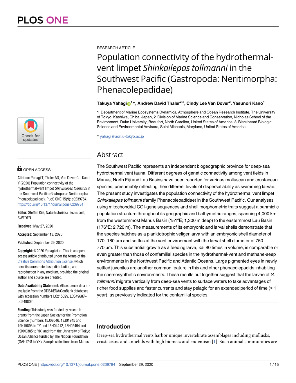 Population Connectivity of the Hydrothermal-Vent Limpet Shinkailepas Tollmanni in the Southwest Pacific (Gastropoda: Neritimorpha: Phenacolepadidae)