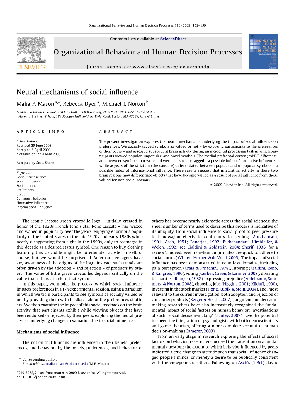 Neural Mechanisms of Social Influence