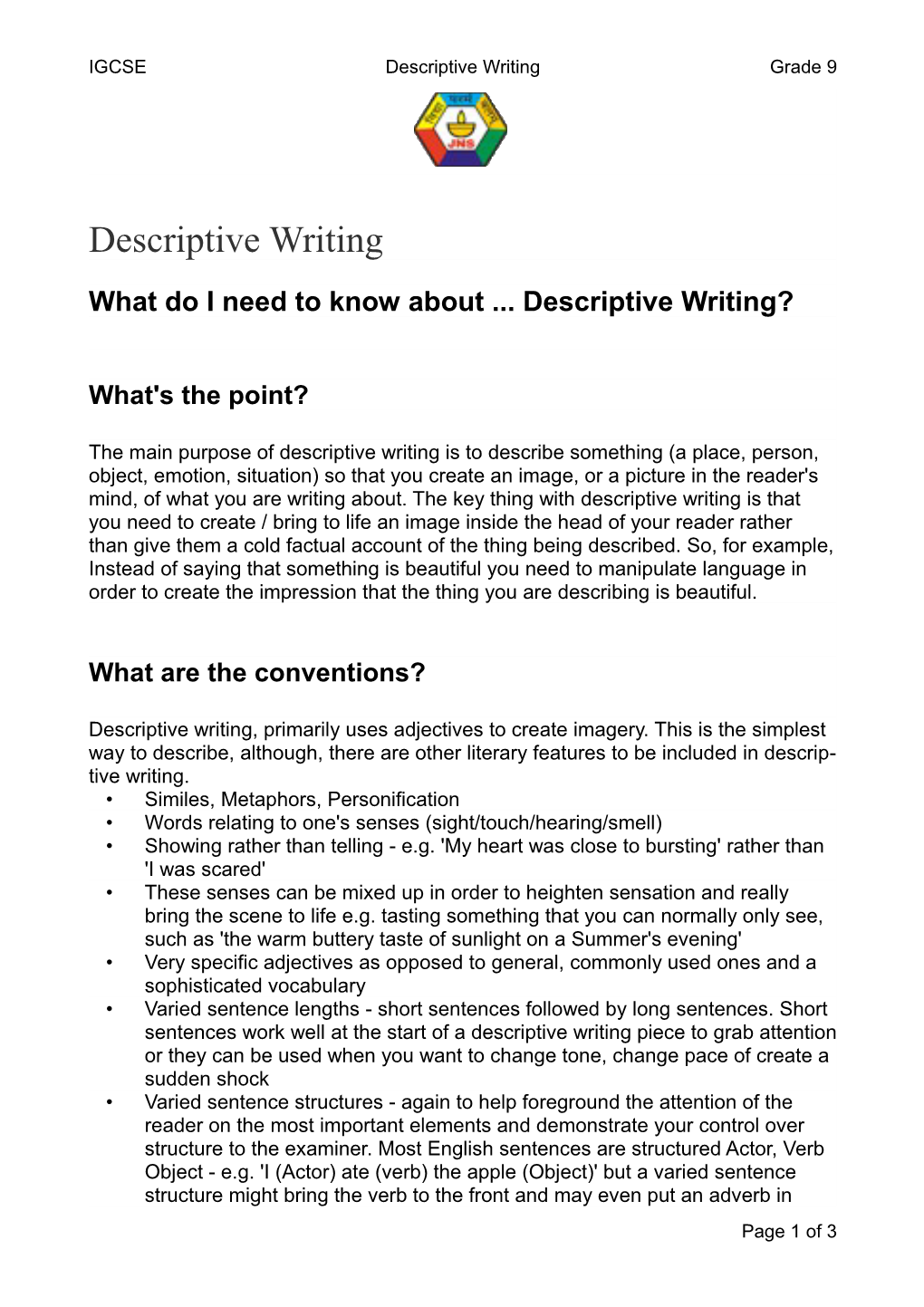 What Do I Need to Know About Descriptive Writing?