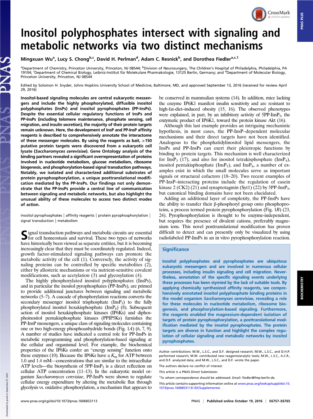 Inositol Polyphosphates Intersect with Signaling and Metabolic Networks