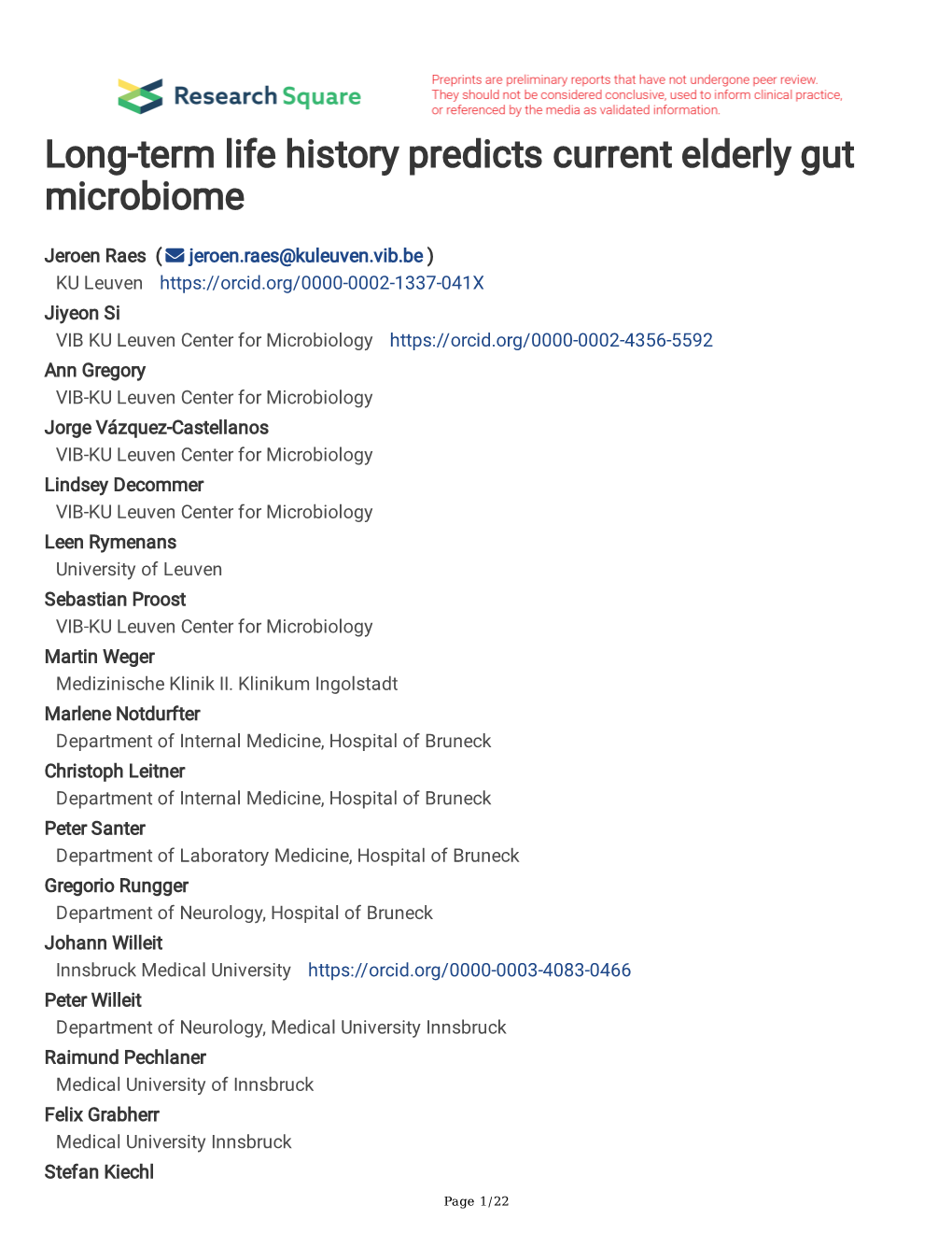 Long-Term Life History Predicts Current Elderly Gut Microbiome