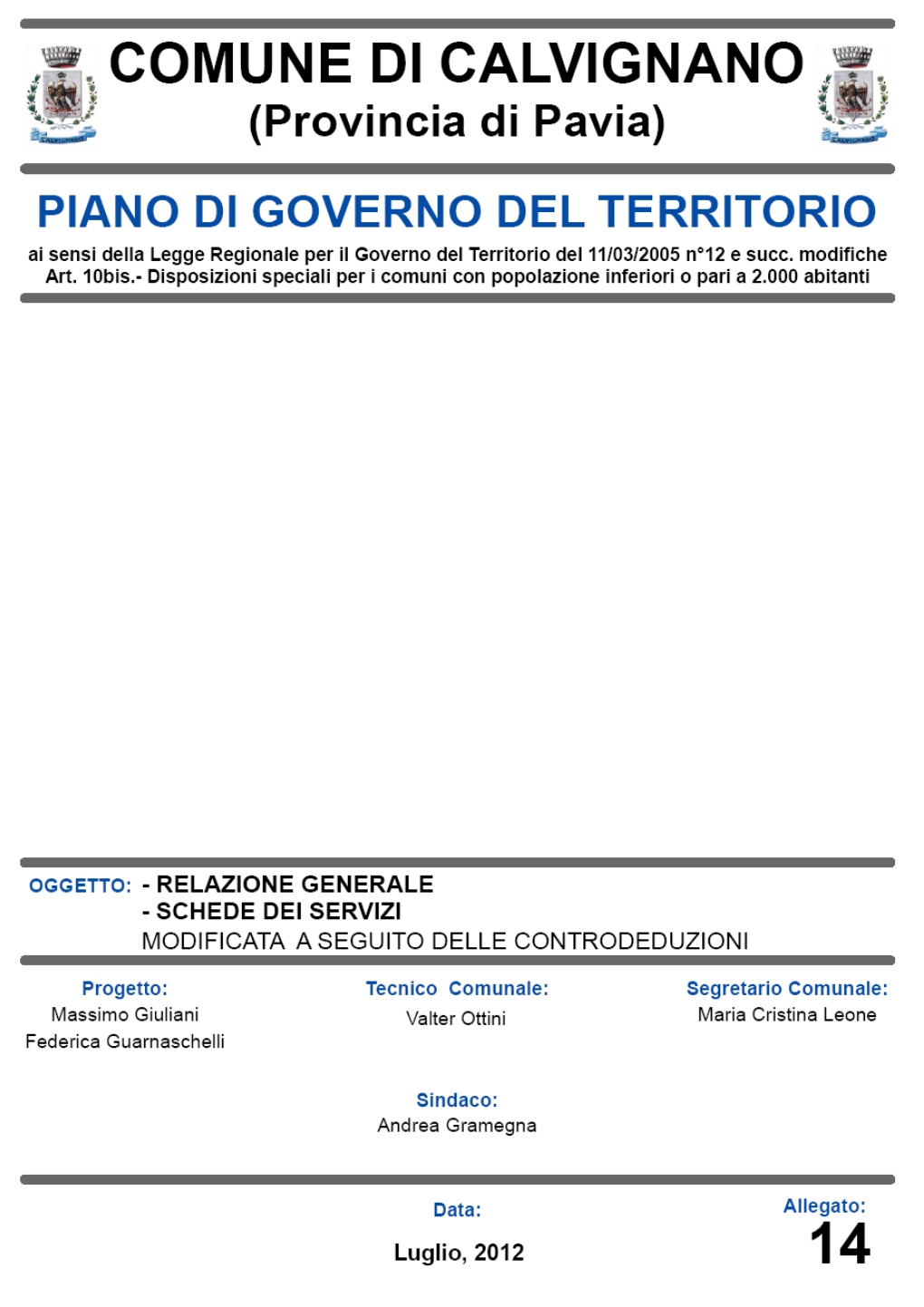 Calvignano (PV) Piano Di Governo Del Territorio Relazione Di