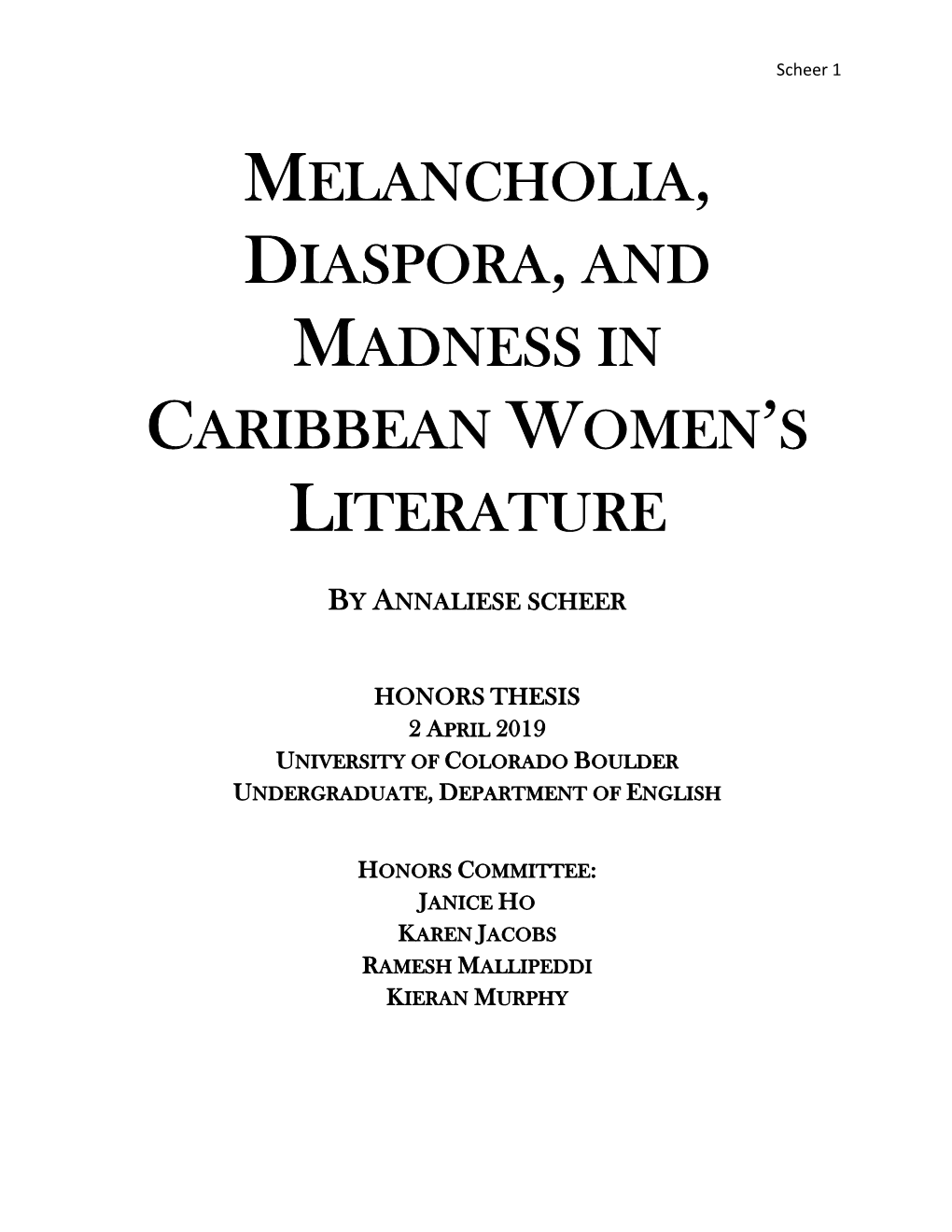 Melancholia, Diaspora, and Madness in Caribbean Women’S Literature