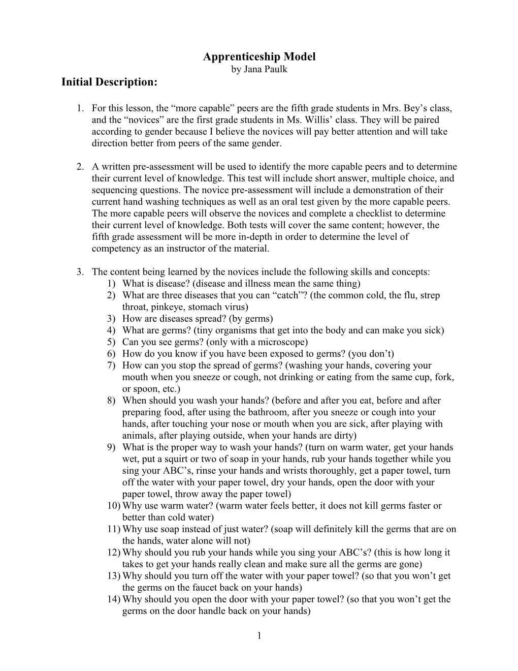 Apprenticeship Lesson Example Model