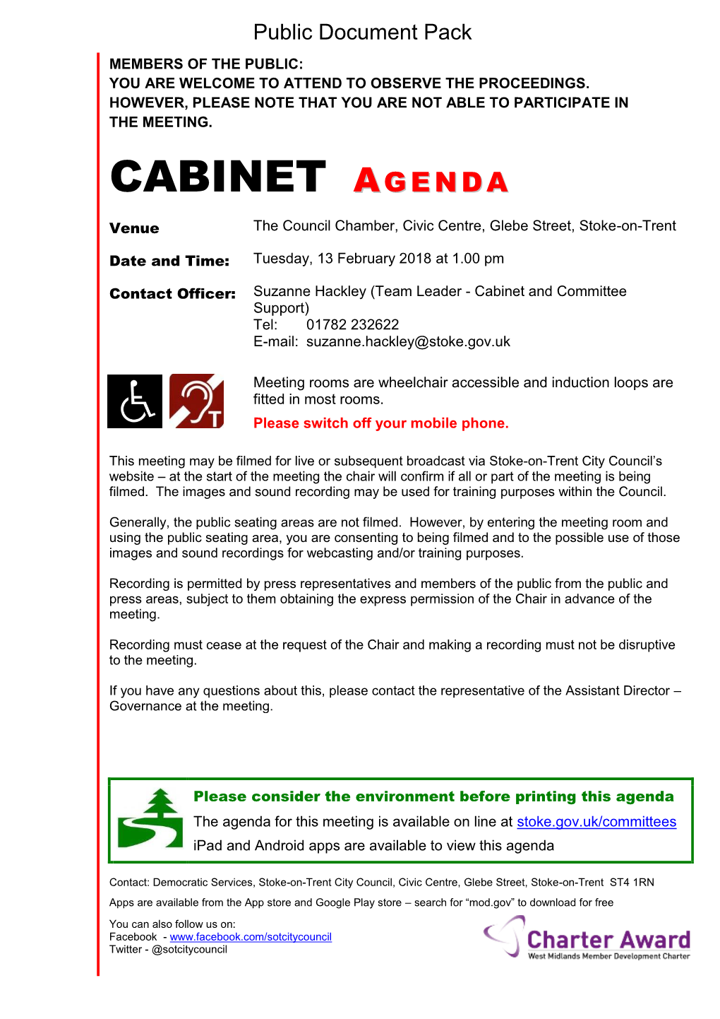 Agenda Document for Cabinet, 13/02/2018 13:00