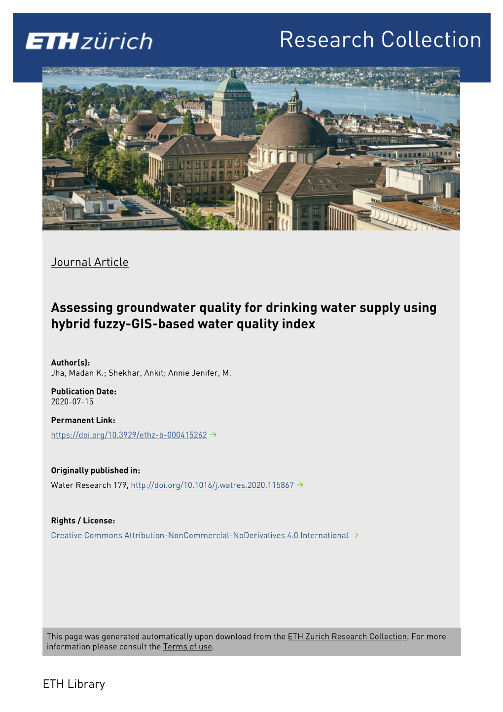 Assessing Groundwater Quality for Drinking Water Supply Using Hybrid Fuzzy-GIS-Based Water Quality Index