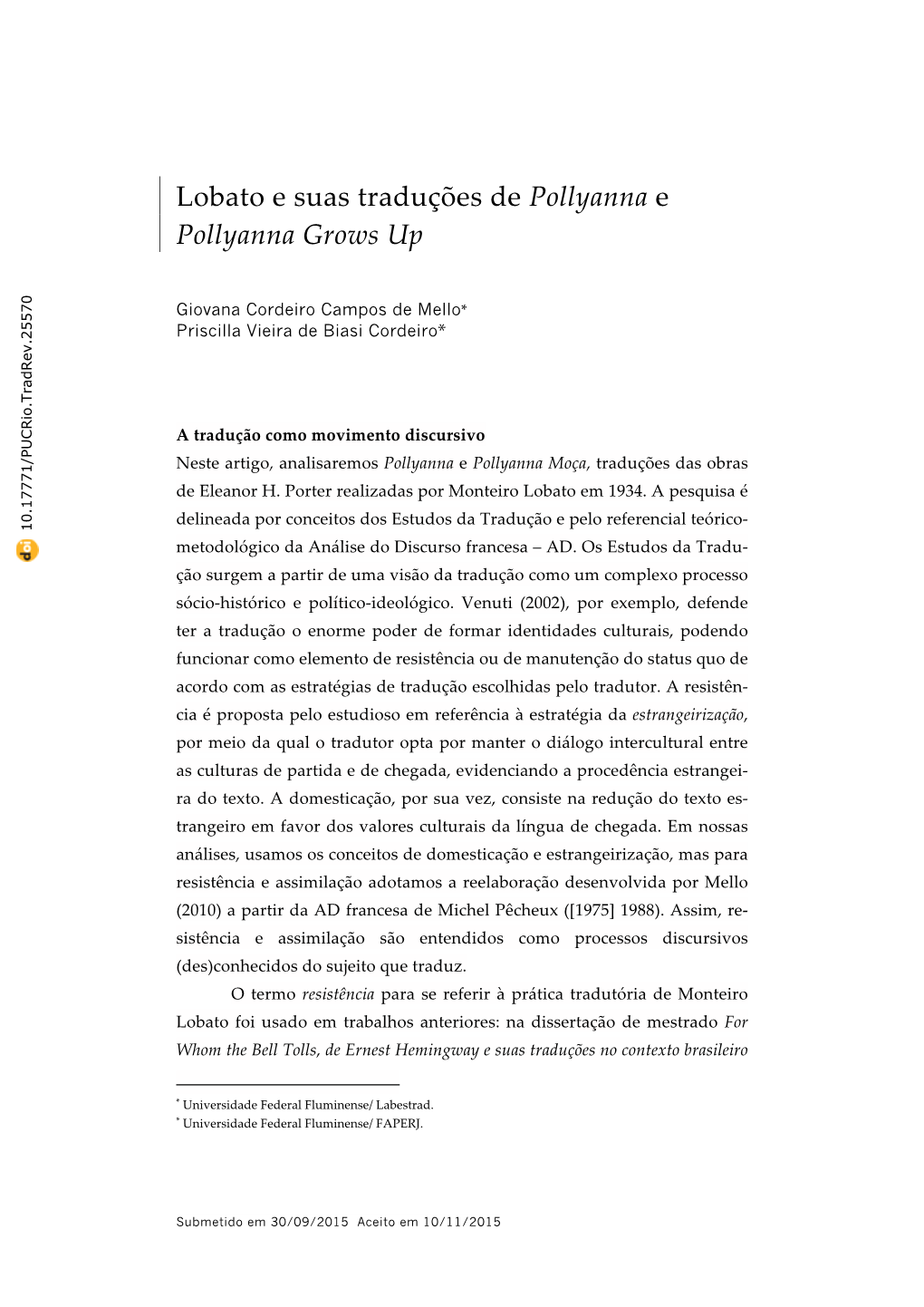 Lobato E Suas Traduções De Pollyanna E Pollyanna Grows Up