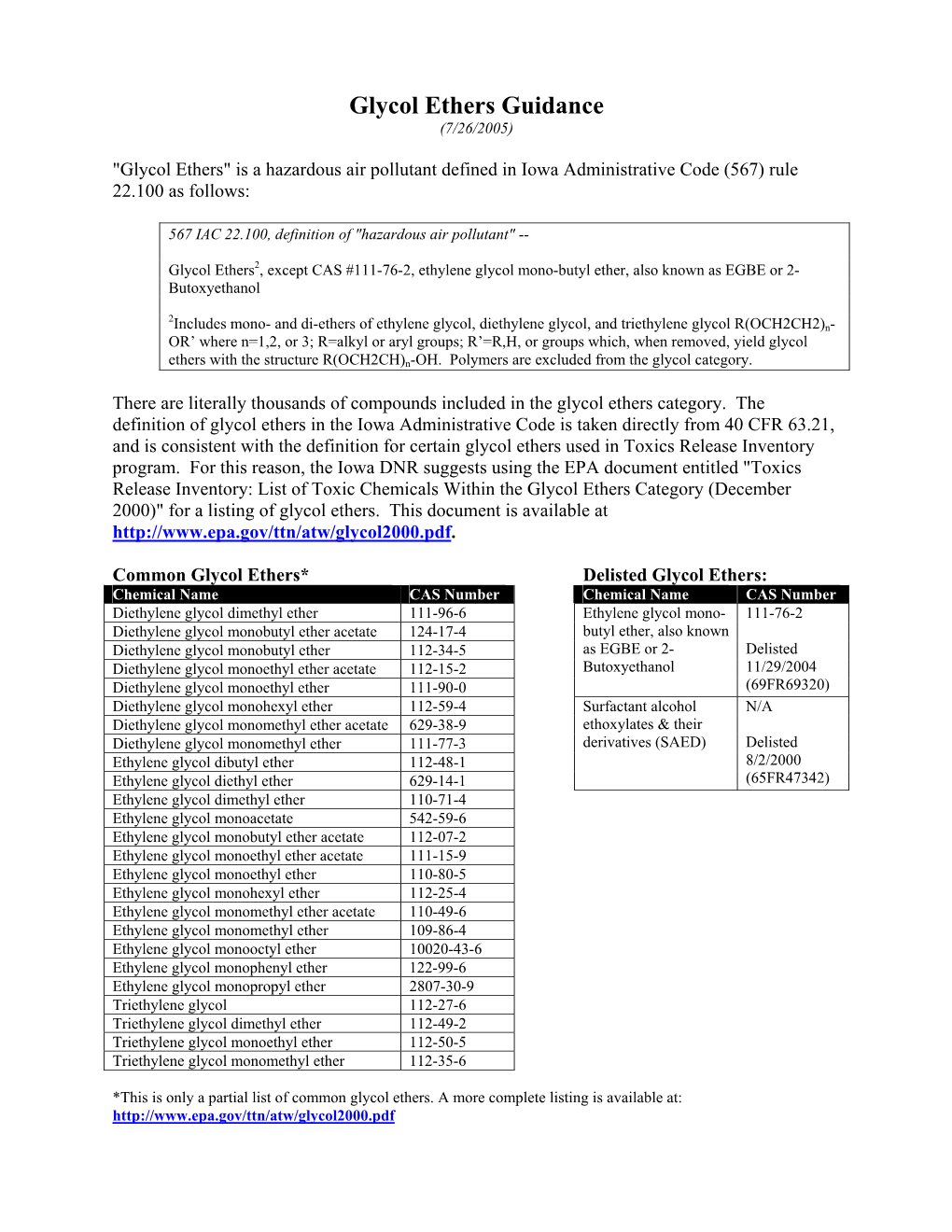 Glycol Ether Guidance