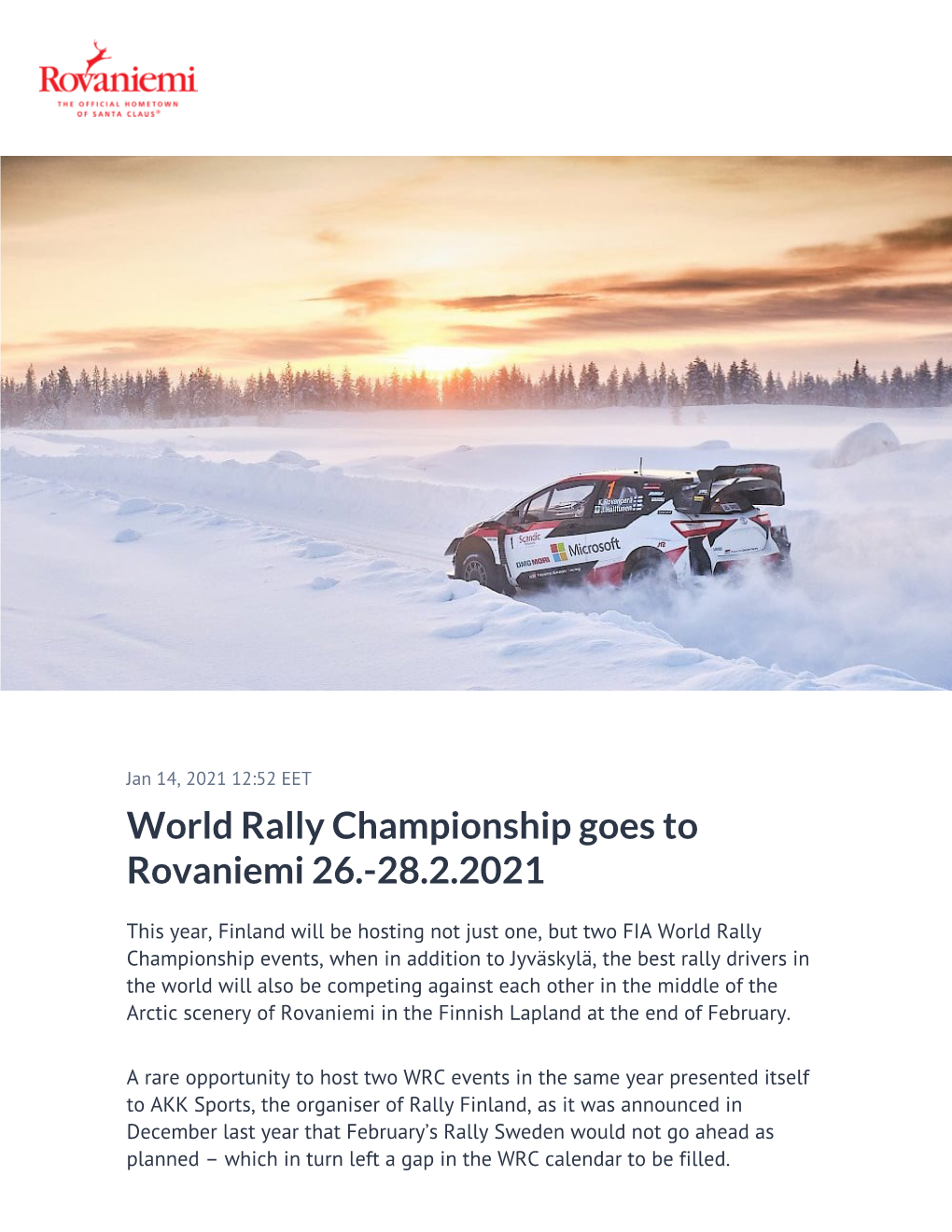 World Rally Championship Goes to Rovaniemi 26.-28.2.2021