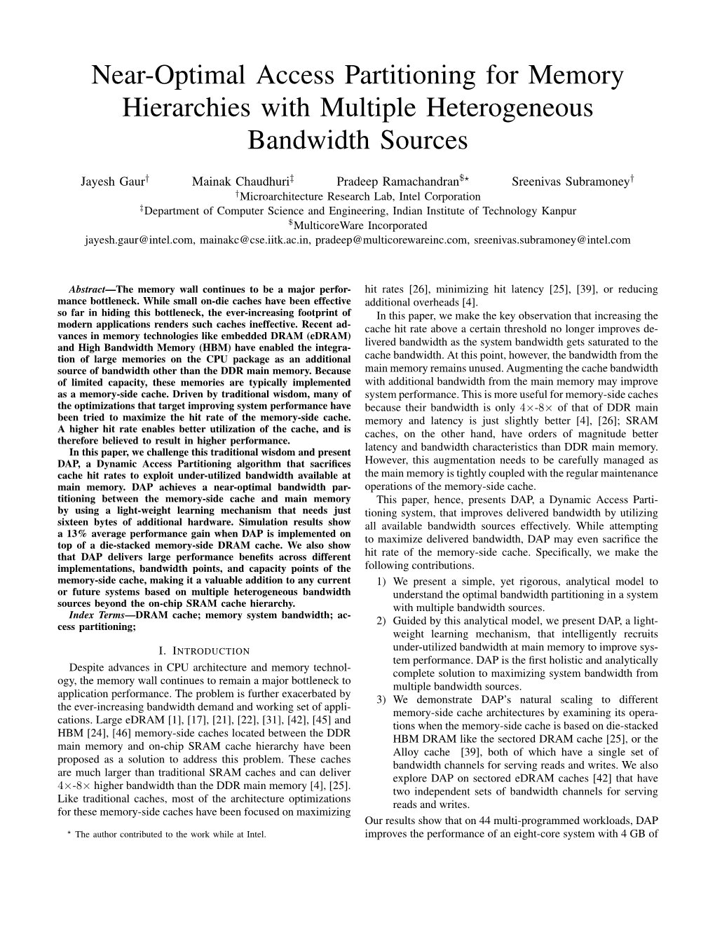 Near-Optimal Access Partitioning for Memory Hierarchies with Multiple Heterogeneous Bandwidth Sources