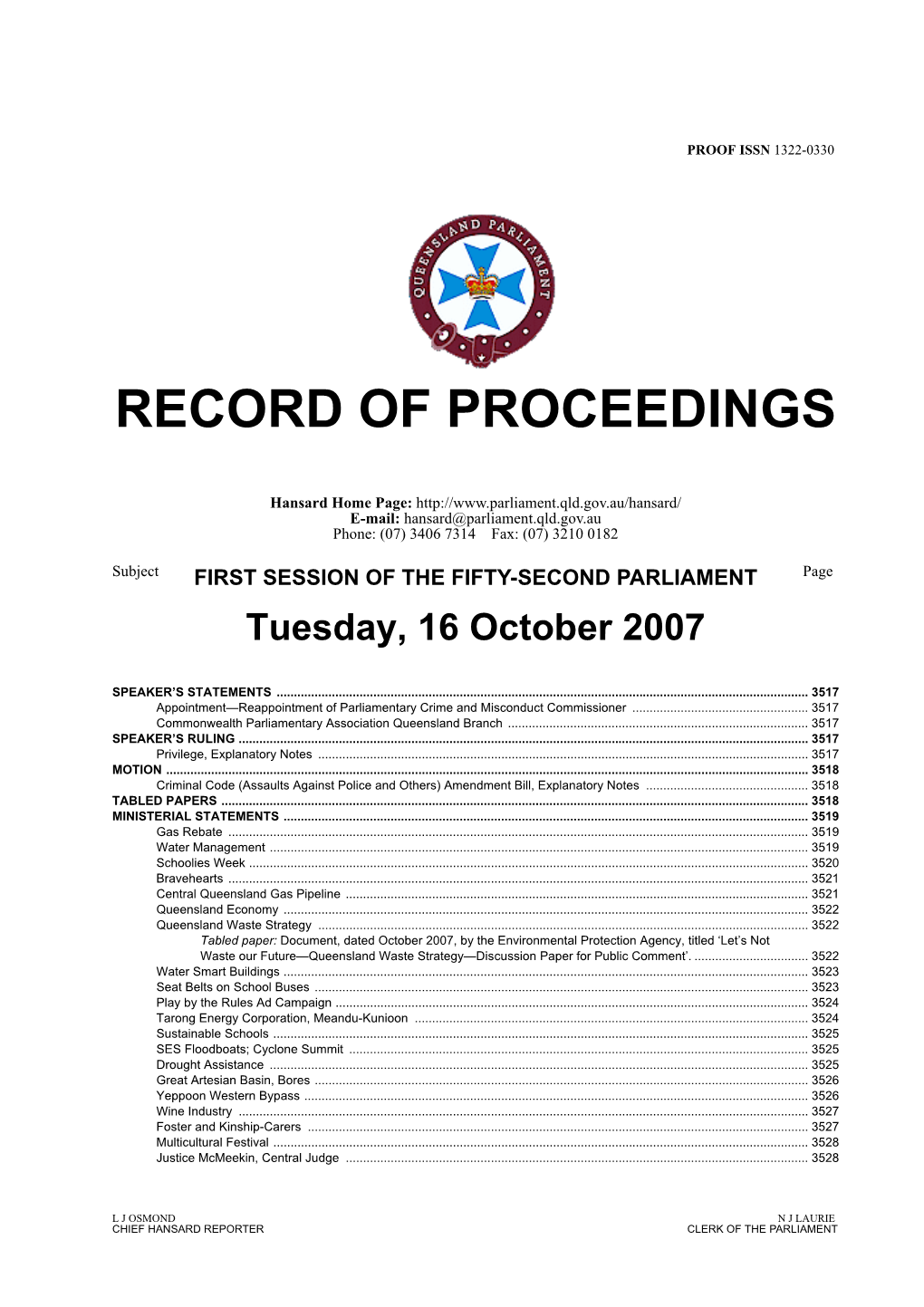 Record of Proceedings