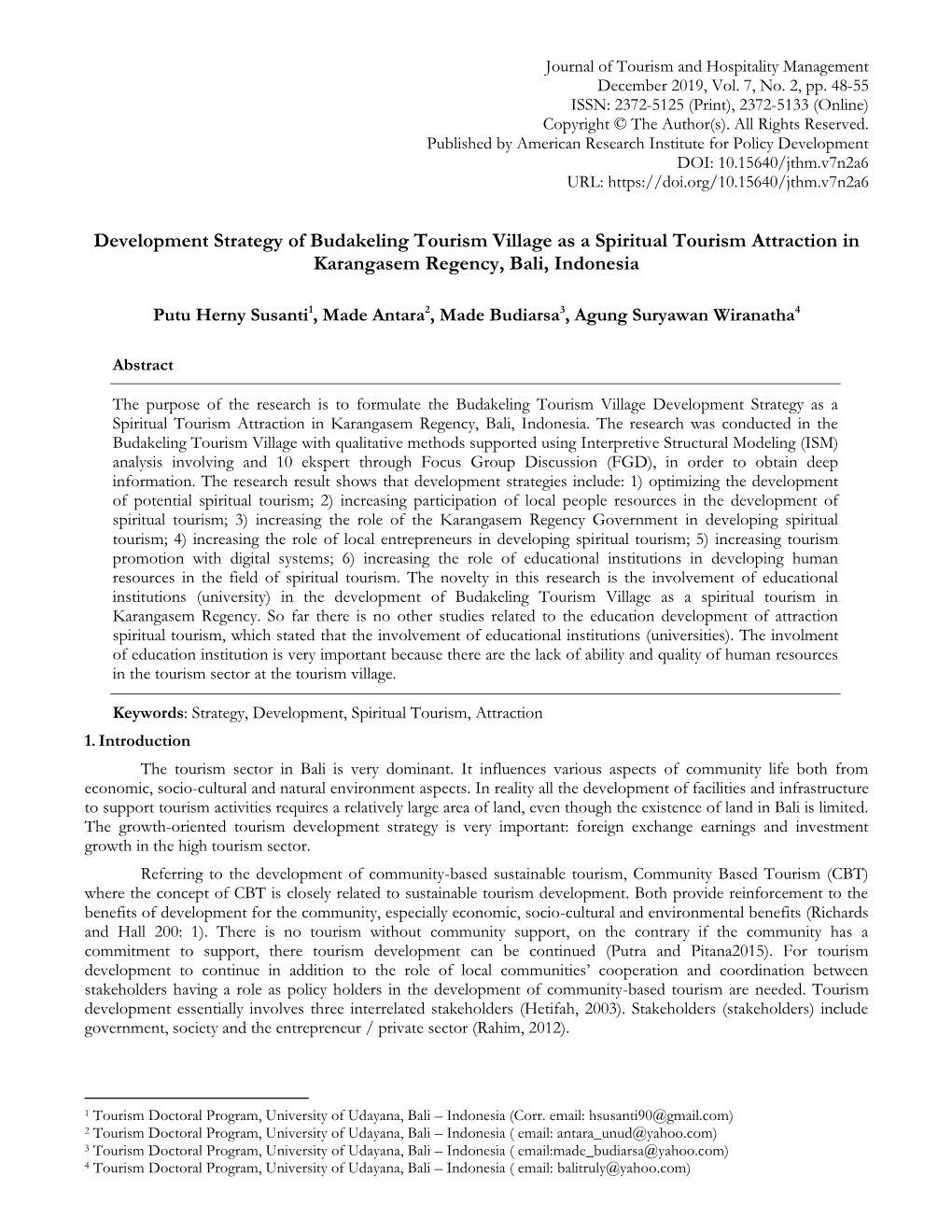 Development Strategy of Budakeling Tourism Village As a Spiritual Tourism Attraction in Karangasem Regency, Bali, Indonesia