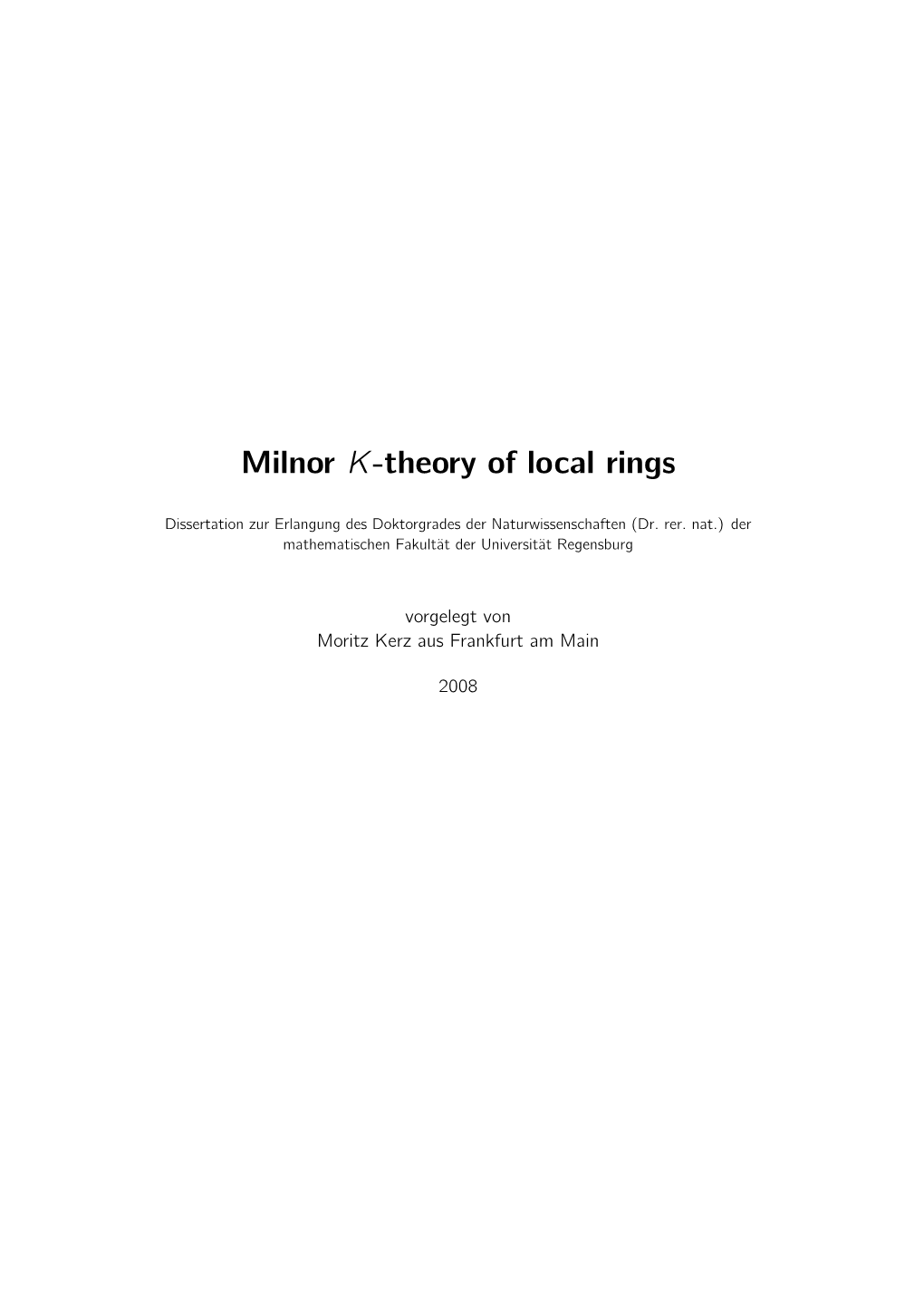 Milnor K-Theory of Local Rings