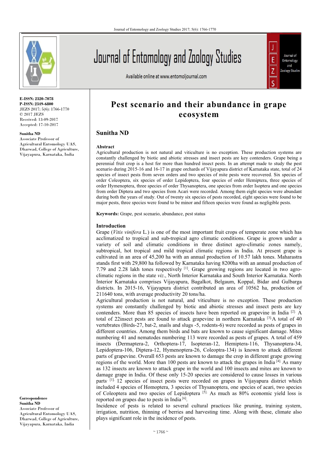 Pest Scenario and Their Abundance in Grape Ecosystem