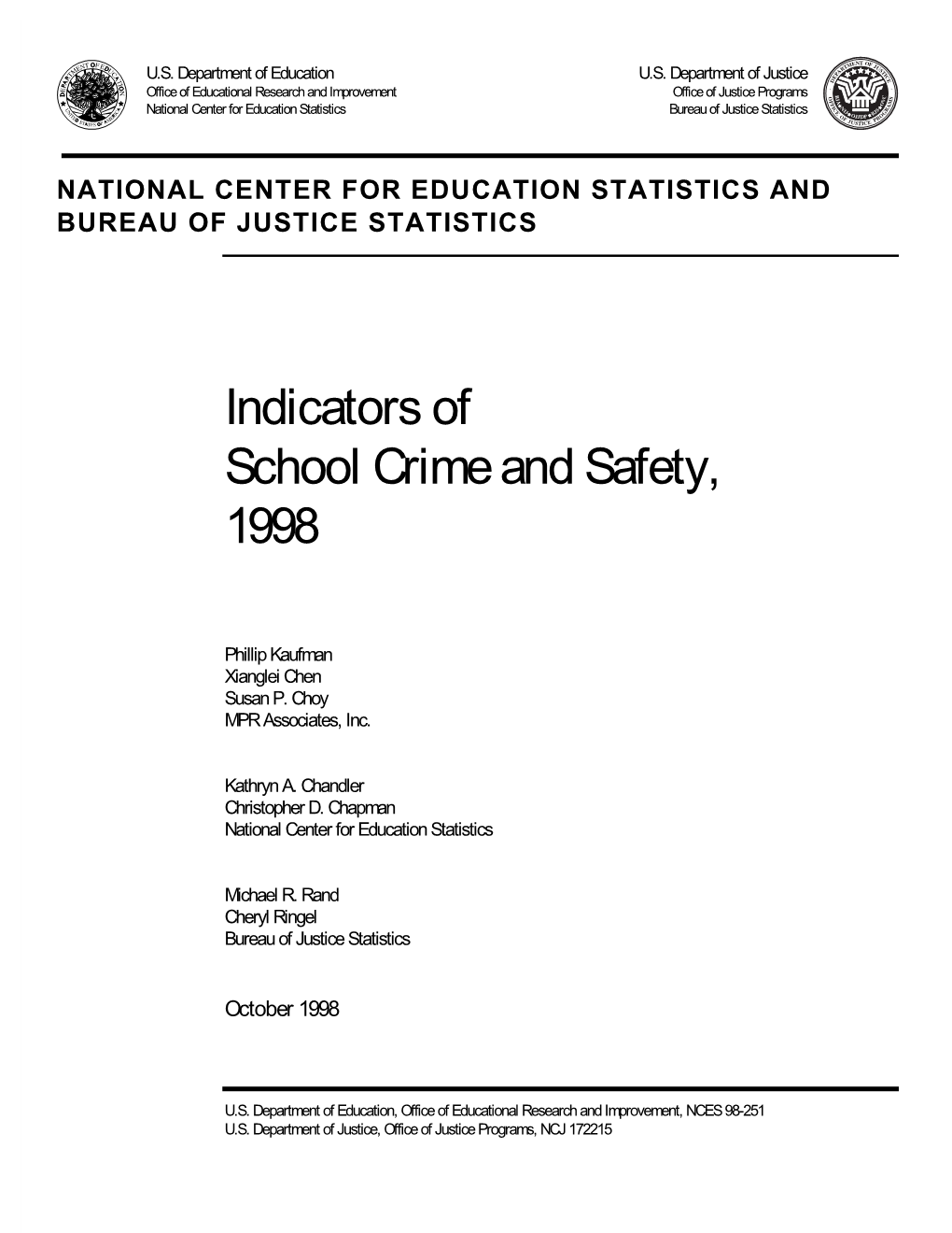 Indicators of Shool Crime and Safety, 1998