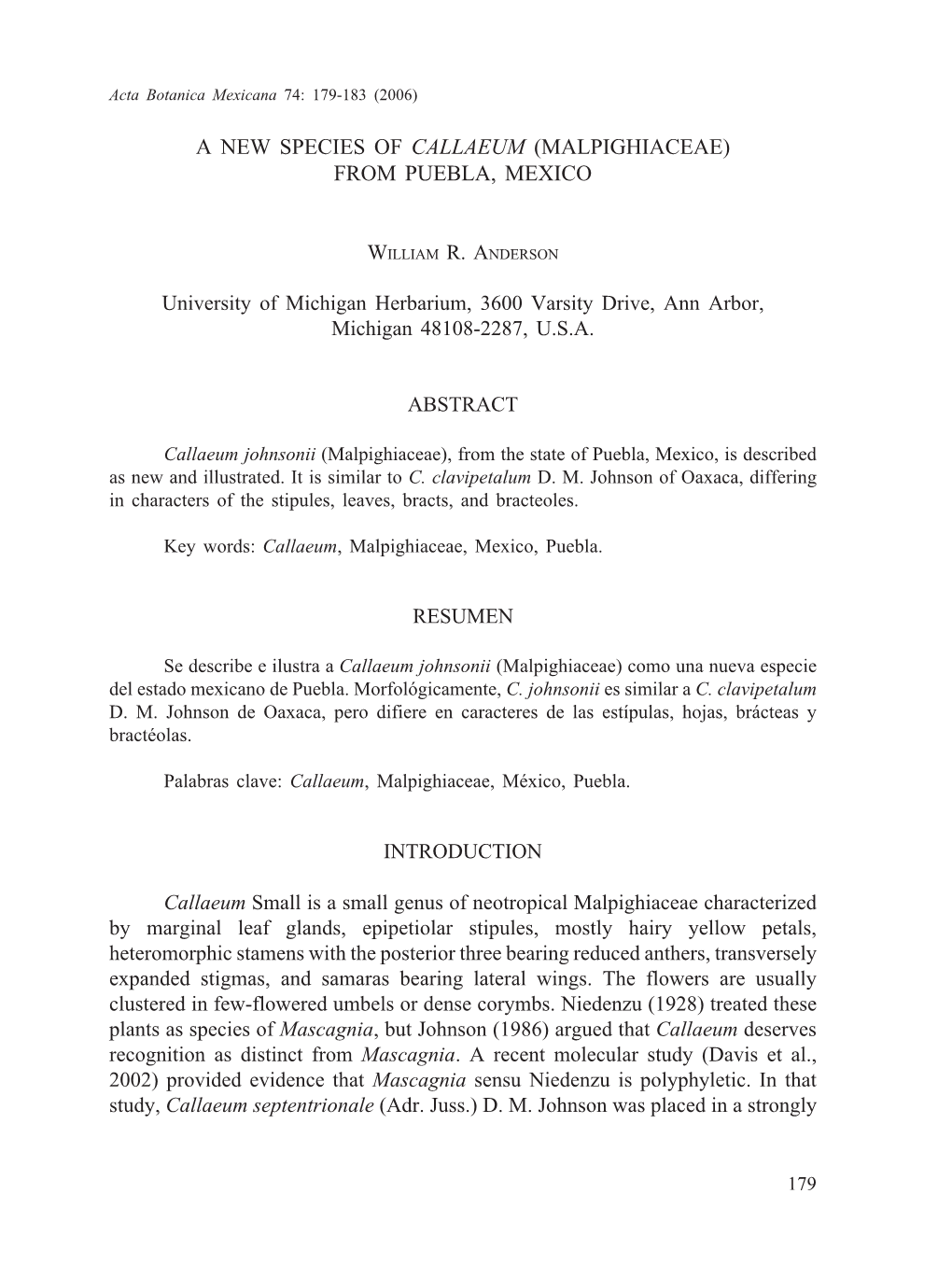 A New Species of Callaeum (Malpighiaceae) from Puebla, Mexico