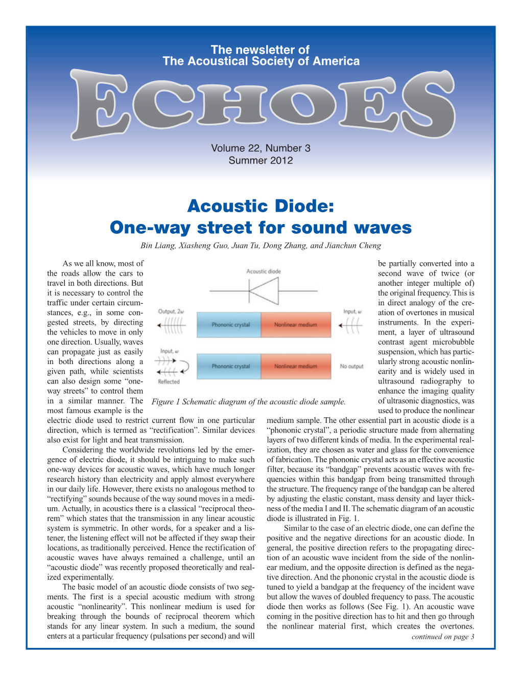 Acoustic Diode: One-Way Street for Sound Waves Bin Liang, Xiasheng Guo, Juan Tu, Dong Zhang, and Jianchun Cheng