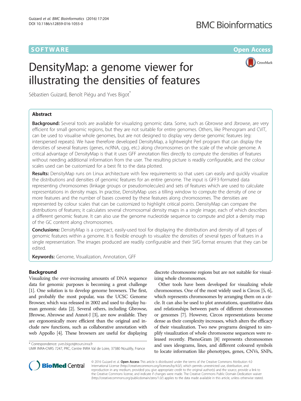 Densitymap: a Genome Viewer for Illustrating the Densities of Features Sébastien Guizard, Benoît Piégu and Yves Bigot*