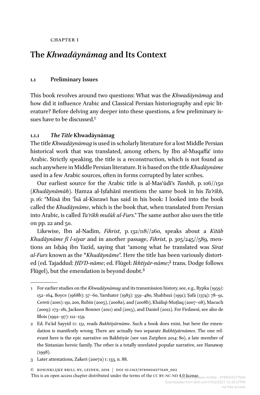 Downloaded from Brill.Com10/02/2021 12:35:27PM Via Free Access 2 Chapter 1