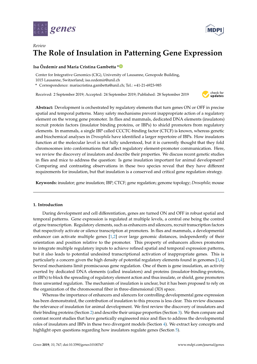 The Role of Insulation in Patterning Gene Expression