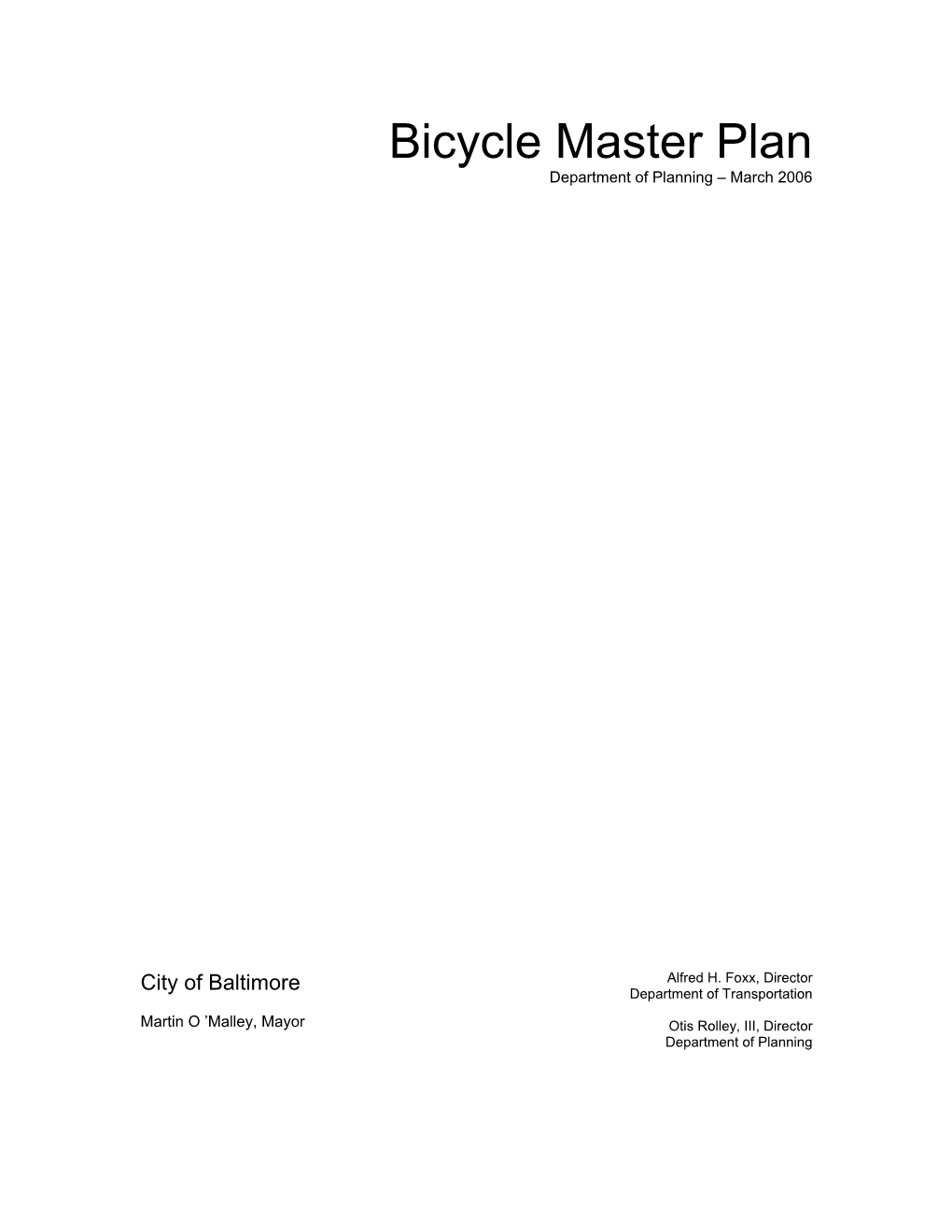 Baltimore City Bicycle Master Plan