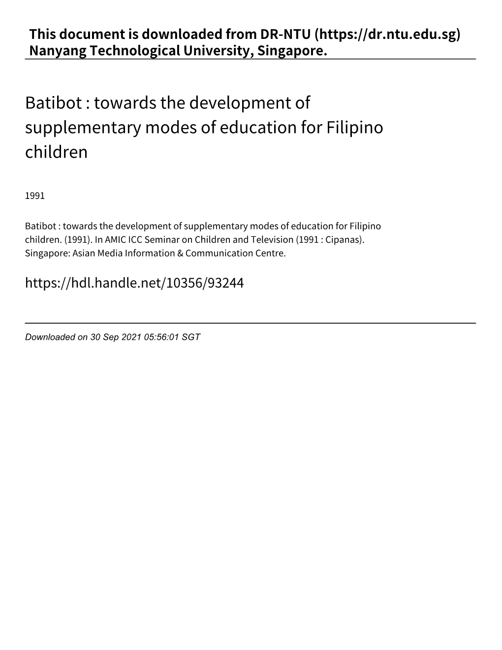 Batibot : Towards the Development of Supplementary Modes of Education for Filipino Children