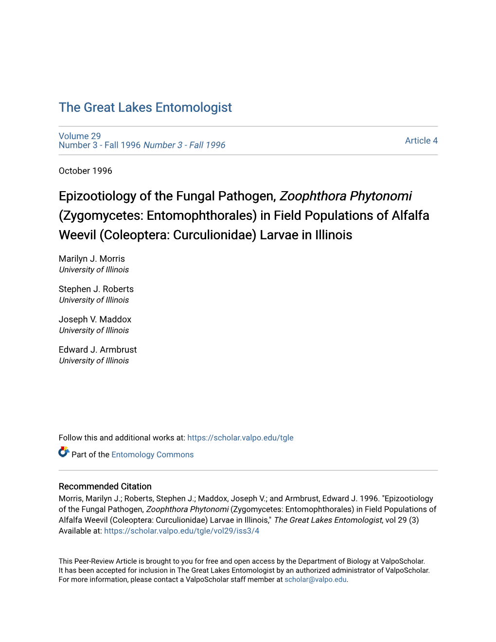 Epizootiology of the Fungal Pathogen, Zoophthora Phytonomi