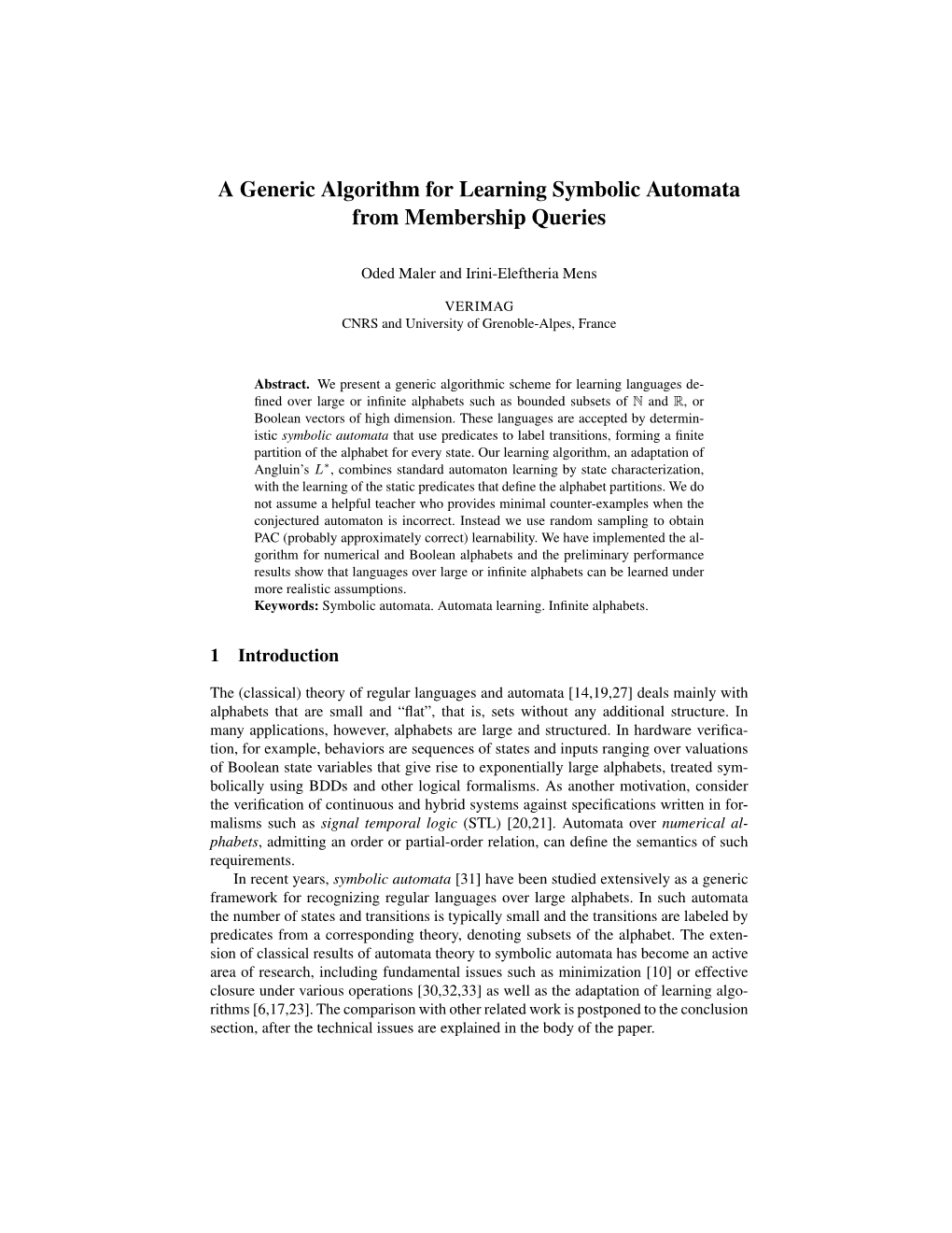 A Generic Algorithm for Learning Symbolic Automata from Membership Queries