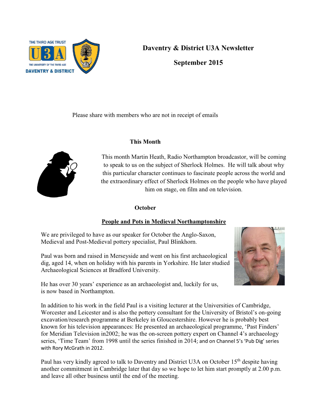 Daventry & District U3A Newsletter September 2015