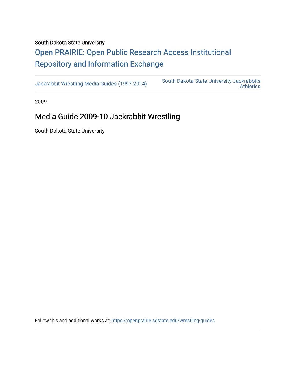 Media Guide 2009-10 Jackrabbit Wrestling
