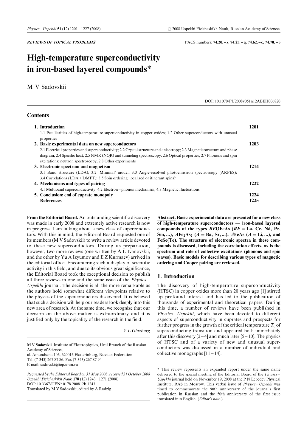 High-Temperature Superconductivity in Iron-Based Layered Compounds*