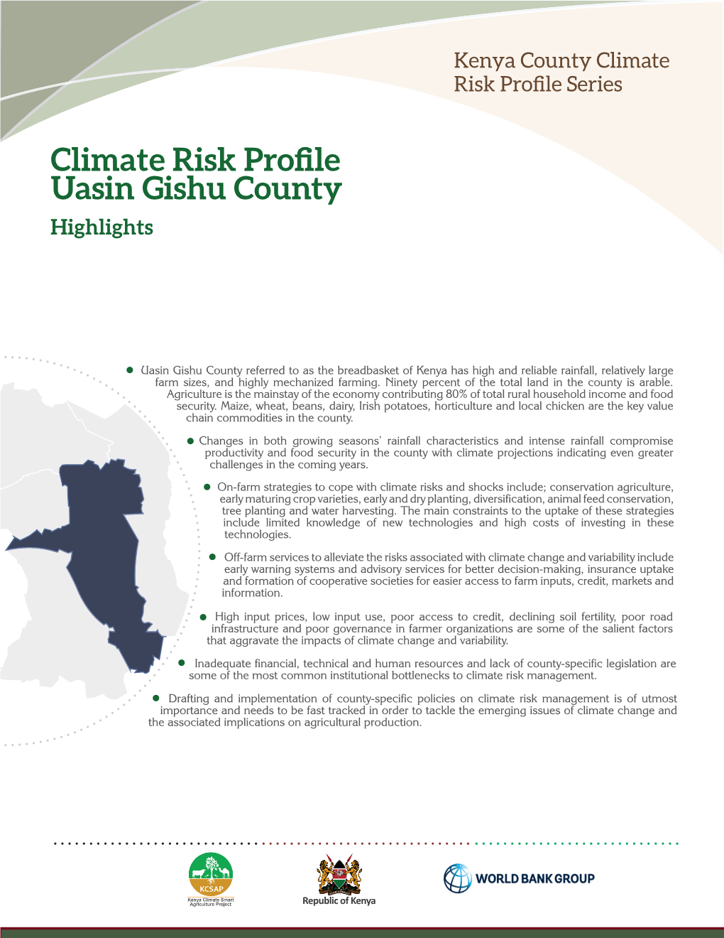 Climate Risk Profile Uasin Gishu County Highlights