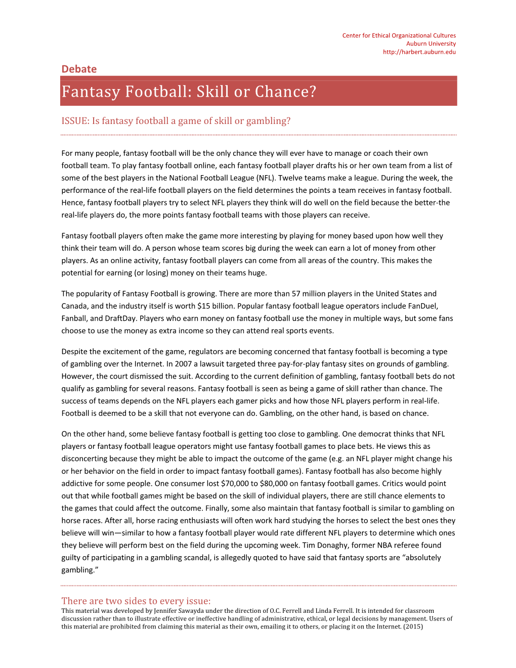 Debate Fantasy Football: Skill Or Chance?