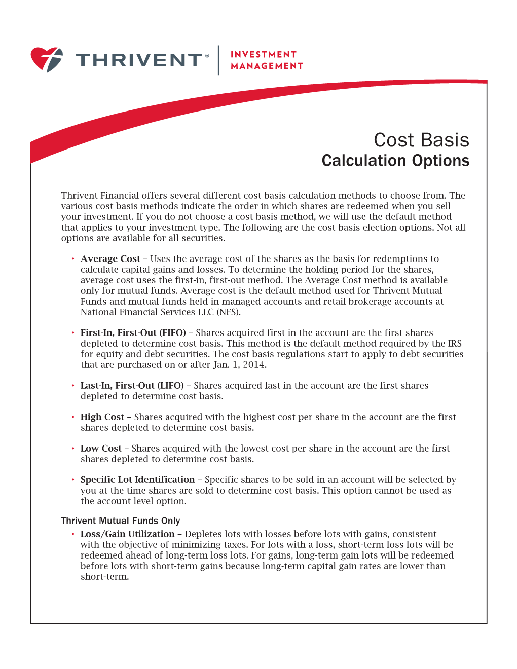 Cost Basis Calculation Options