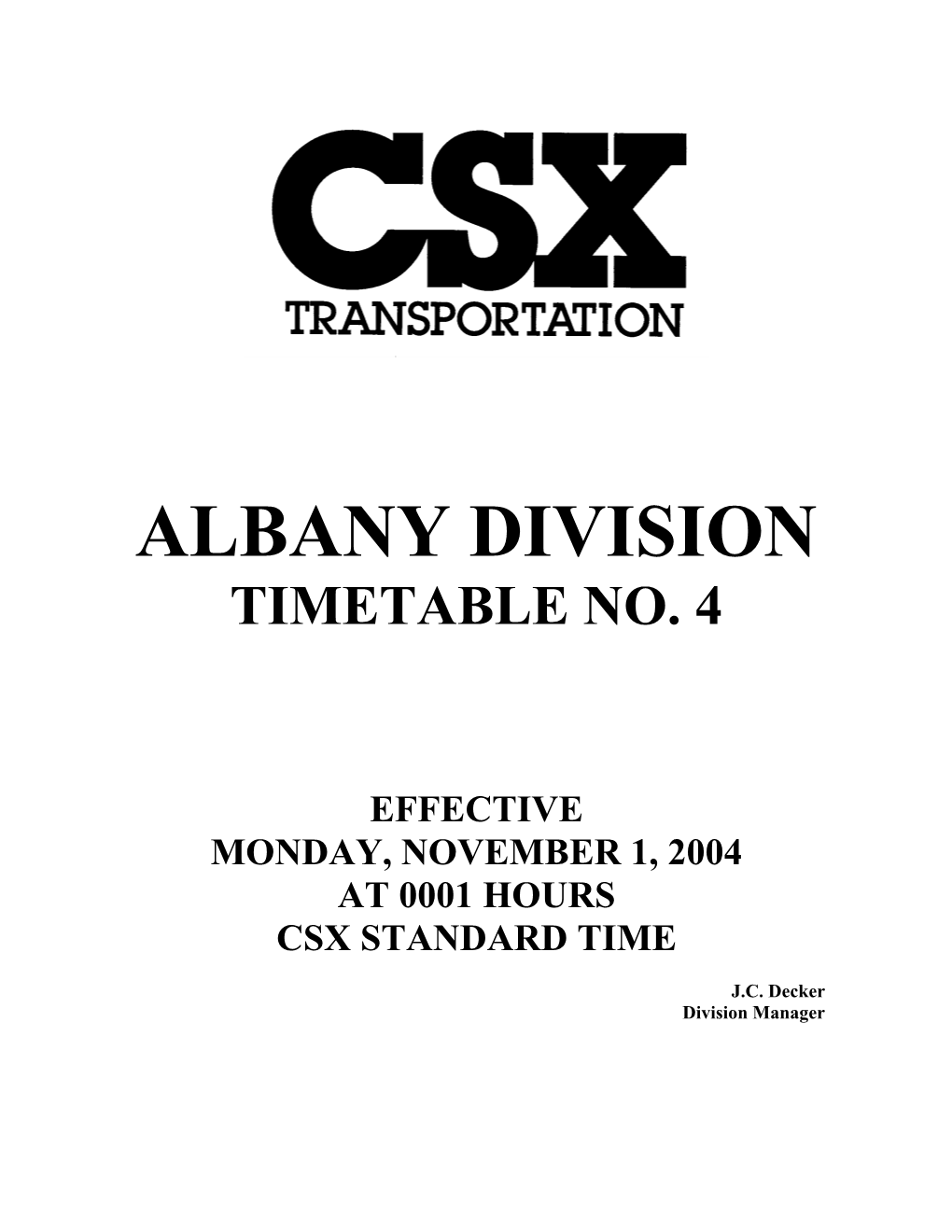 Albany Division Timetable No