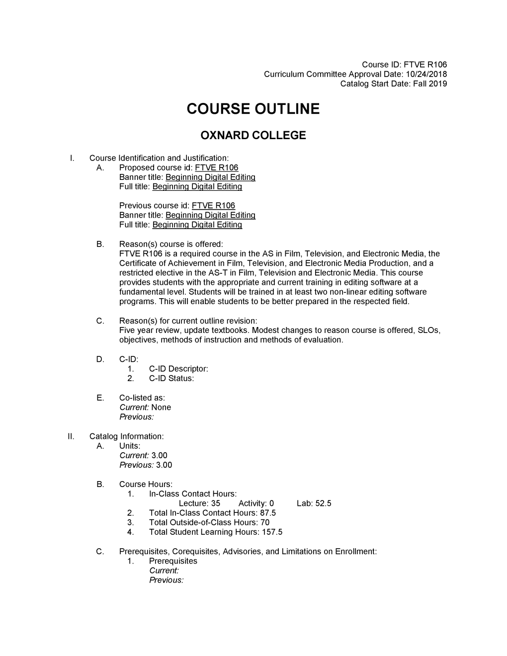 Oxnard Course Outline