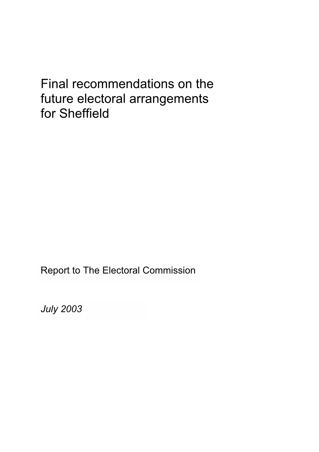 Final Recommendations on the Future Electoral Arrangements for Sheffield