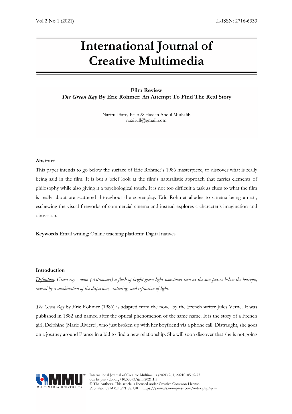 International Journal of Creative Multimedia