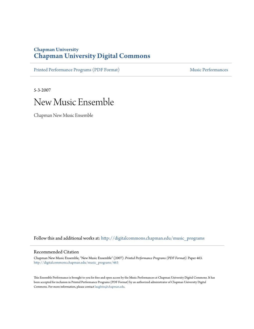 New Music Ensemble Chapman New Music Ensemble