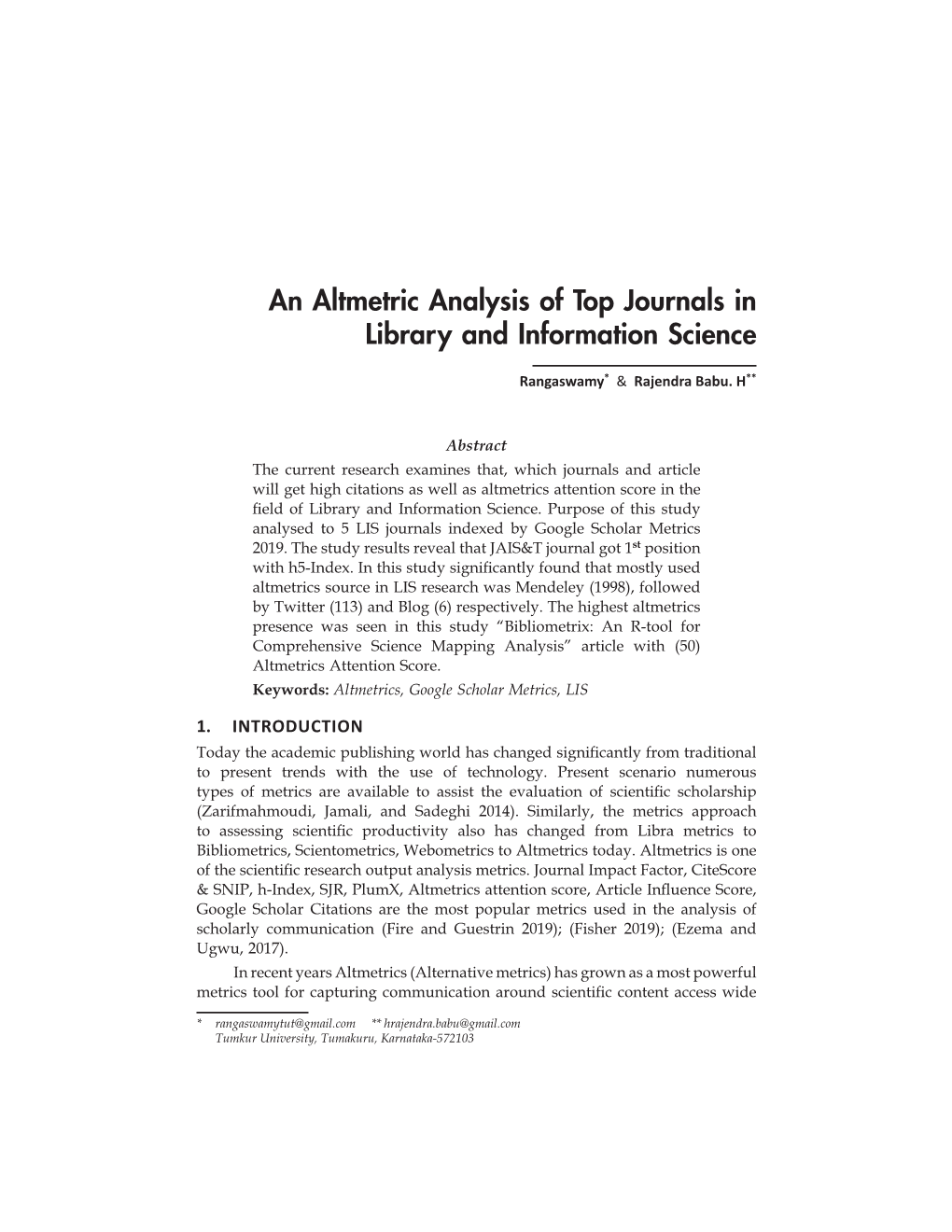 An Altmetric Analysis of Top Journals in Library and Information Science