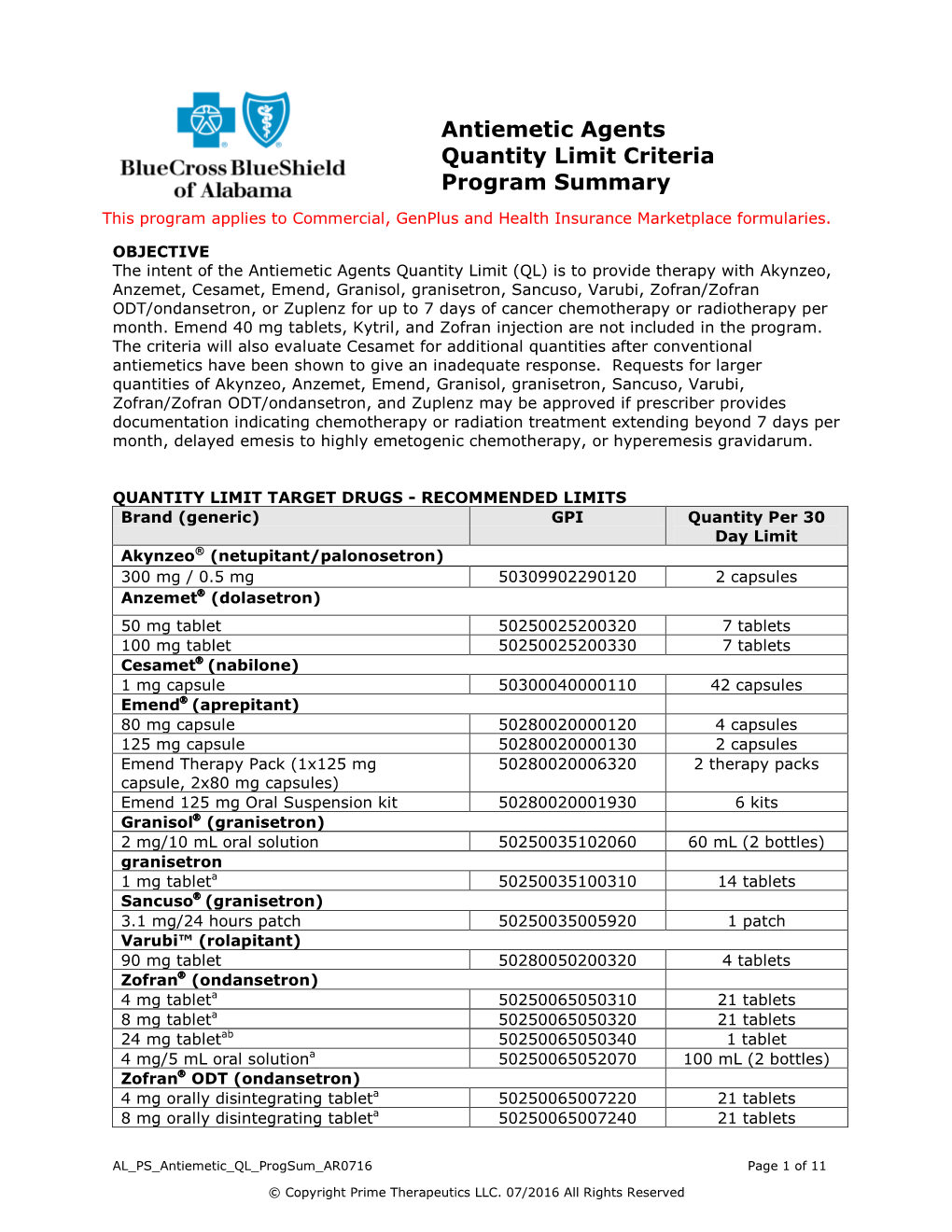 Antiemetic Agents Quantity Limit Criteria