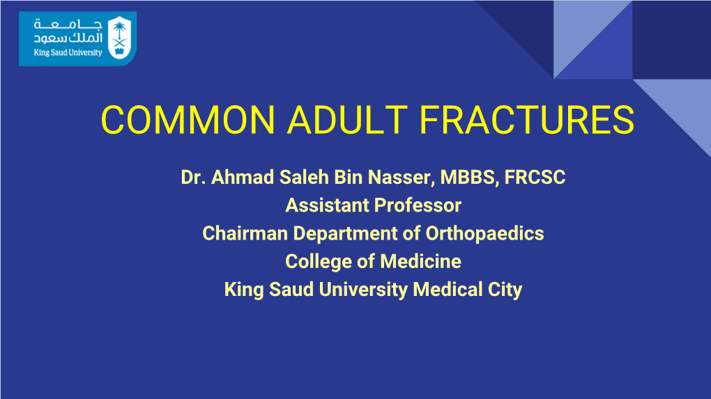 Common Adult Fractures