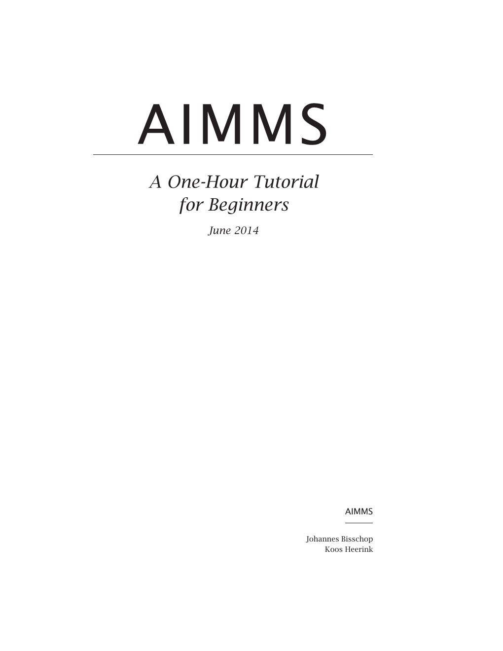 AIMMS Tutorial for Beginners