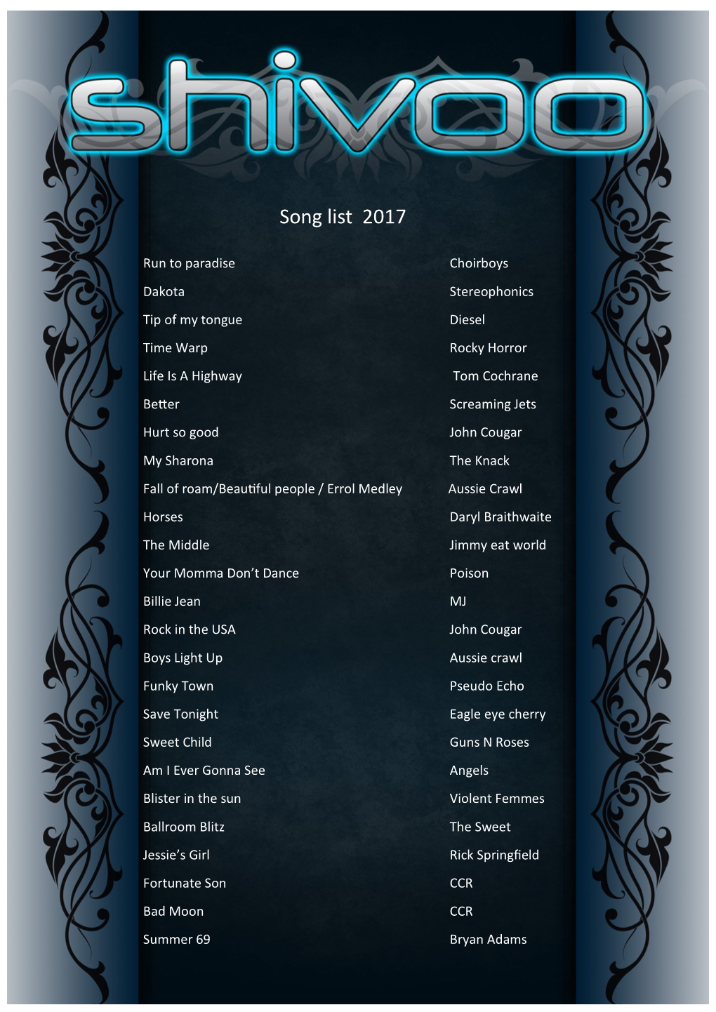 Song List 2017