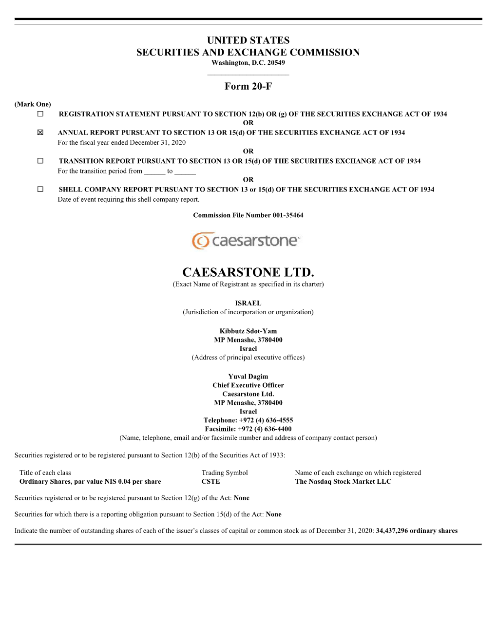 CAESARSTONE LTD. (Exact Name of Registrant As Specified in Its Charter)